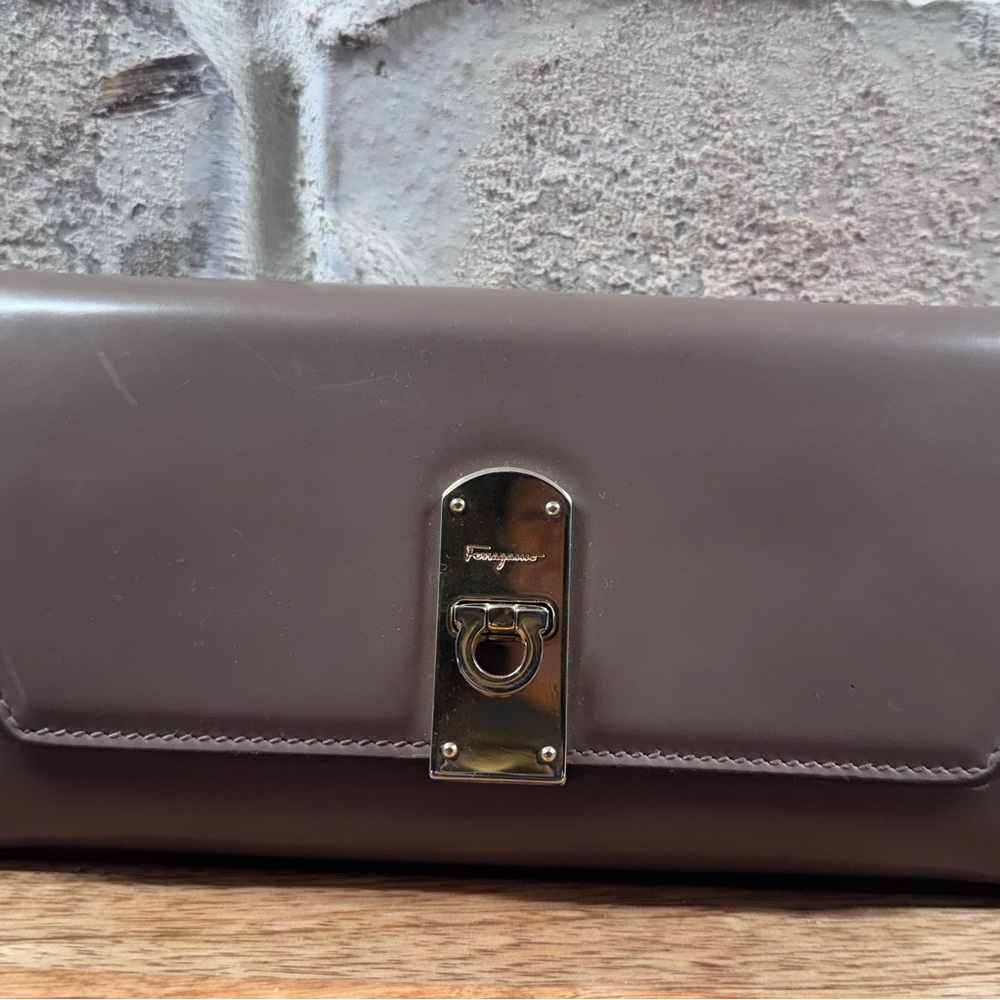 Salvatore Ferragamo Chocolate/taupe Leather Wallet